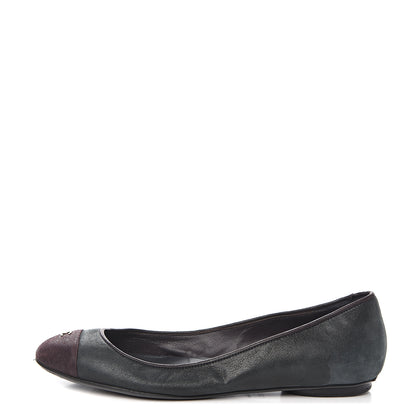 Chanel Suede Cap Toe CC Ballerina Flats 36.5 Dark Green Burgundy 1 of 8