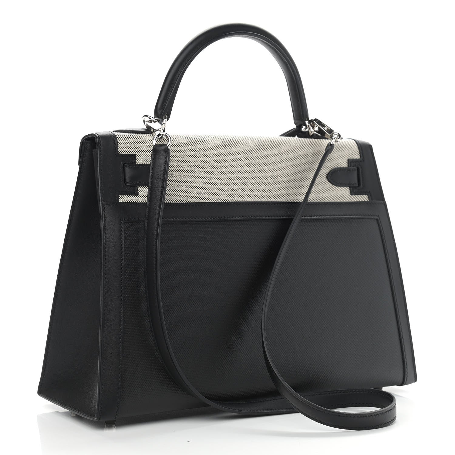 Hermes Berline Toile Swift Kelly Sellier 32 Black Ecru 3 of 11