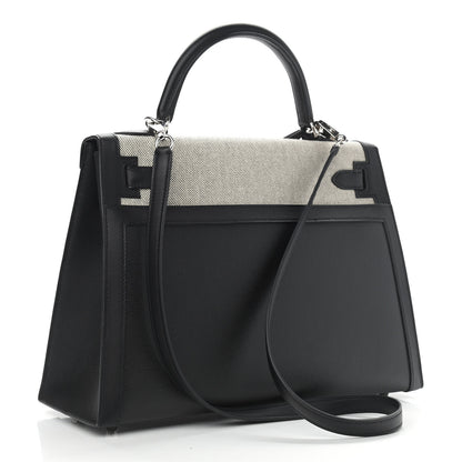 Hermes Berline Toile Swift Kelly Sellier 32 Black Ecru 3 of 11