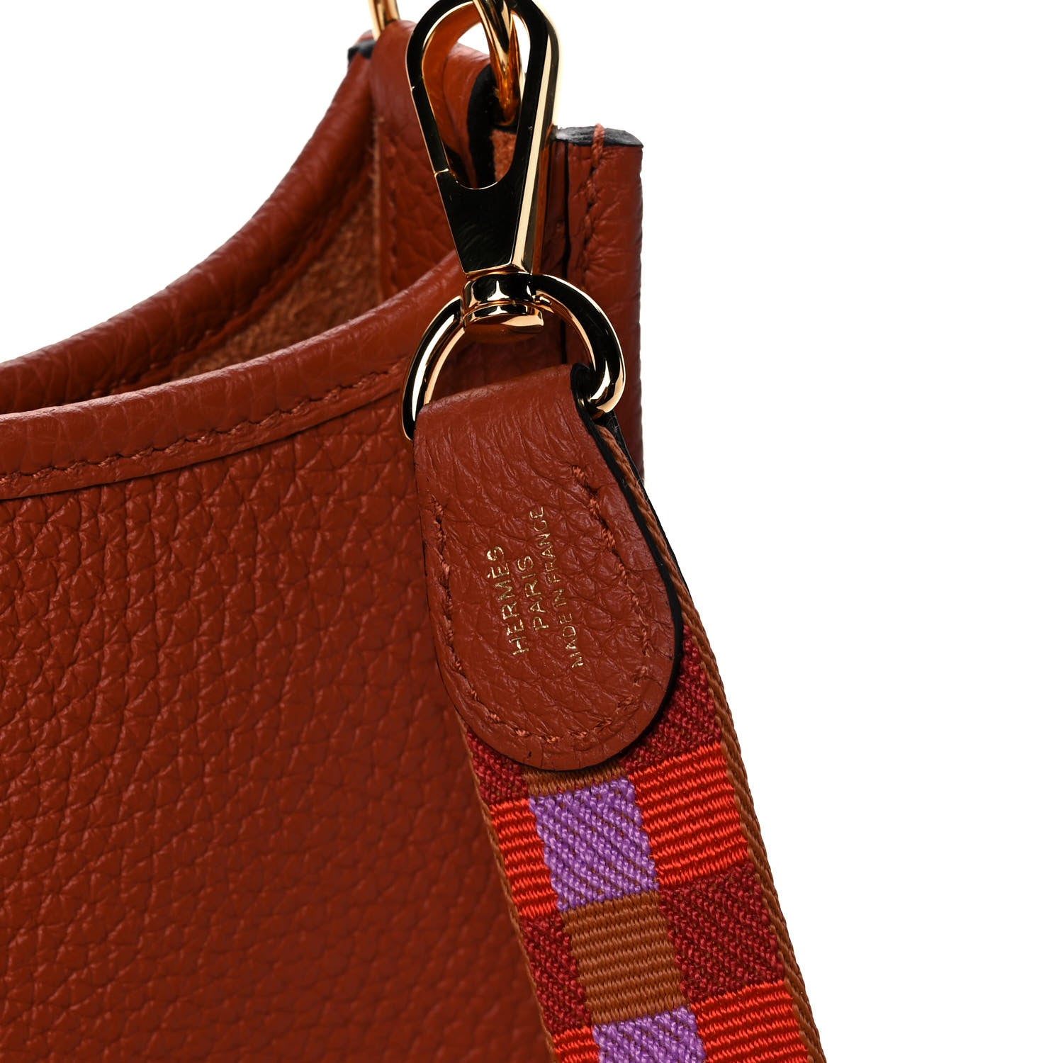 Hermes Taurillon Clemence Maxi Quadrille Evelyne TPM Cuivre Capucine Parme Rouge Duchess 8 of 13