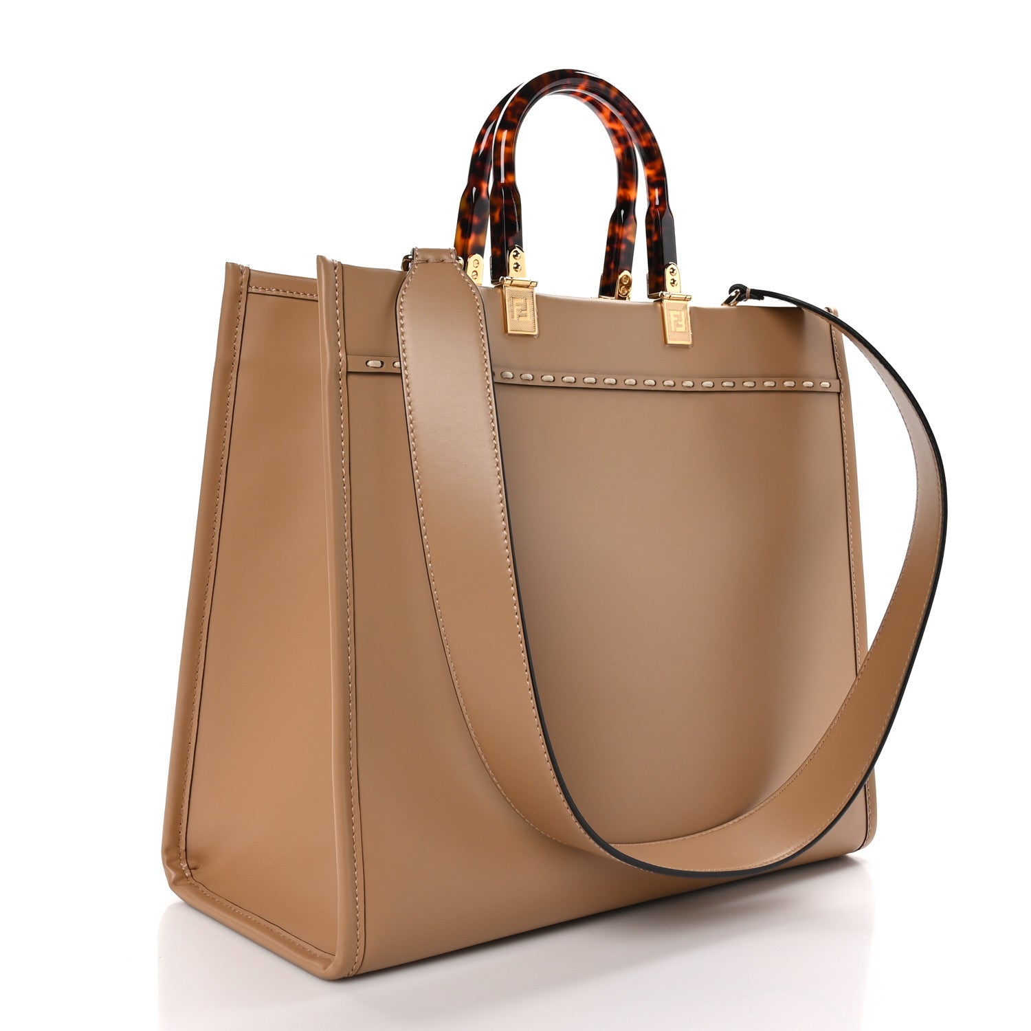 Fendi Vitello King Plexiglass Elaphe Python Print Logo Medium Fendi Sunshine Shopper Tote Miele Scuro Makeup 3 of 9