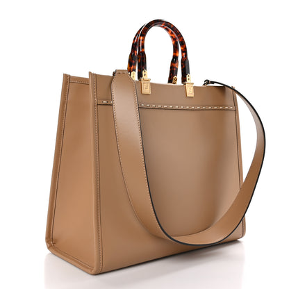 Fendi Vitello King Plexiglass Elaphe Python Print Logo Medium Fendi Sunshine Shopper Tote Miele Scuro Makeup 3 of 9