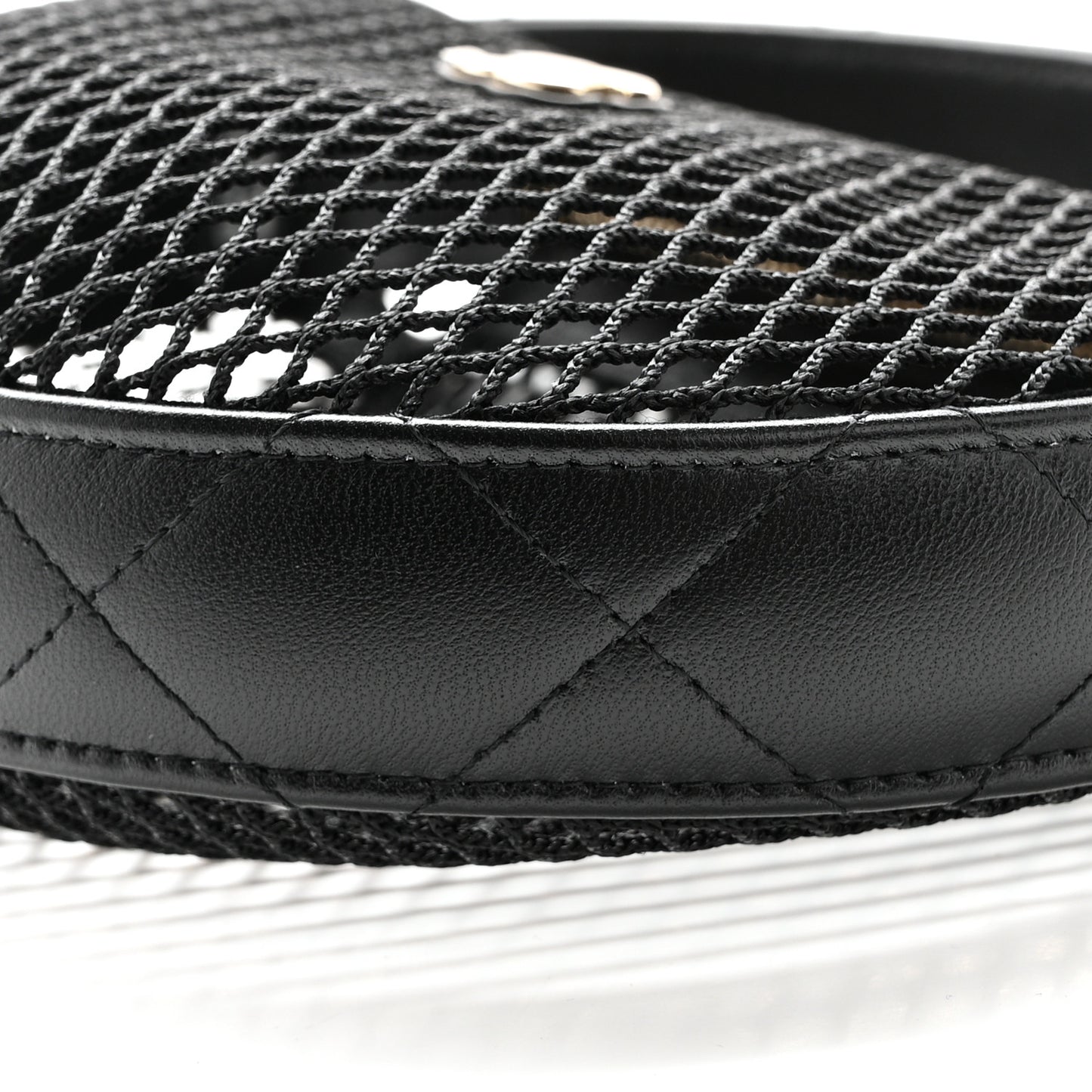 Mesh Shiny Lambskin Pouch Hobo Black