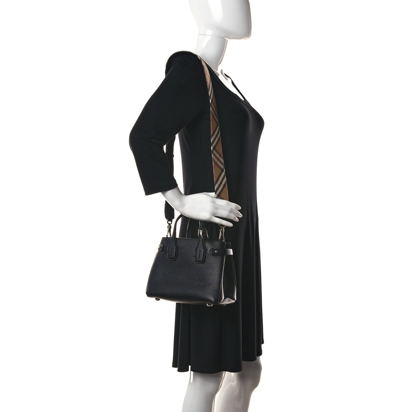 Grainy Calfskin House Check Baby Banner Tote Black