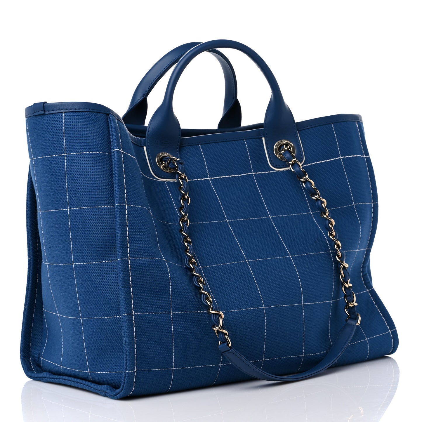 Cotton Medium Deauville Tote Blue White
