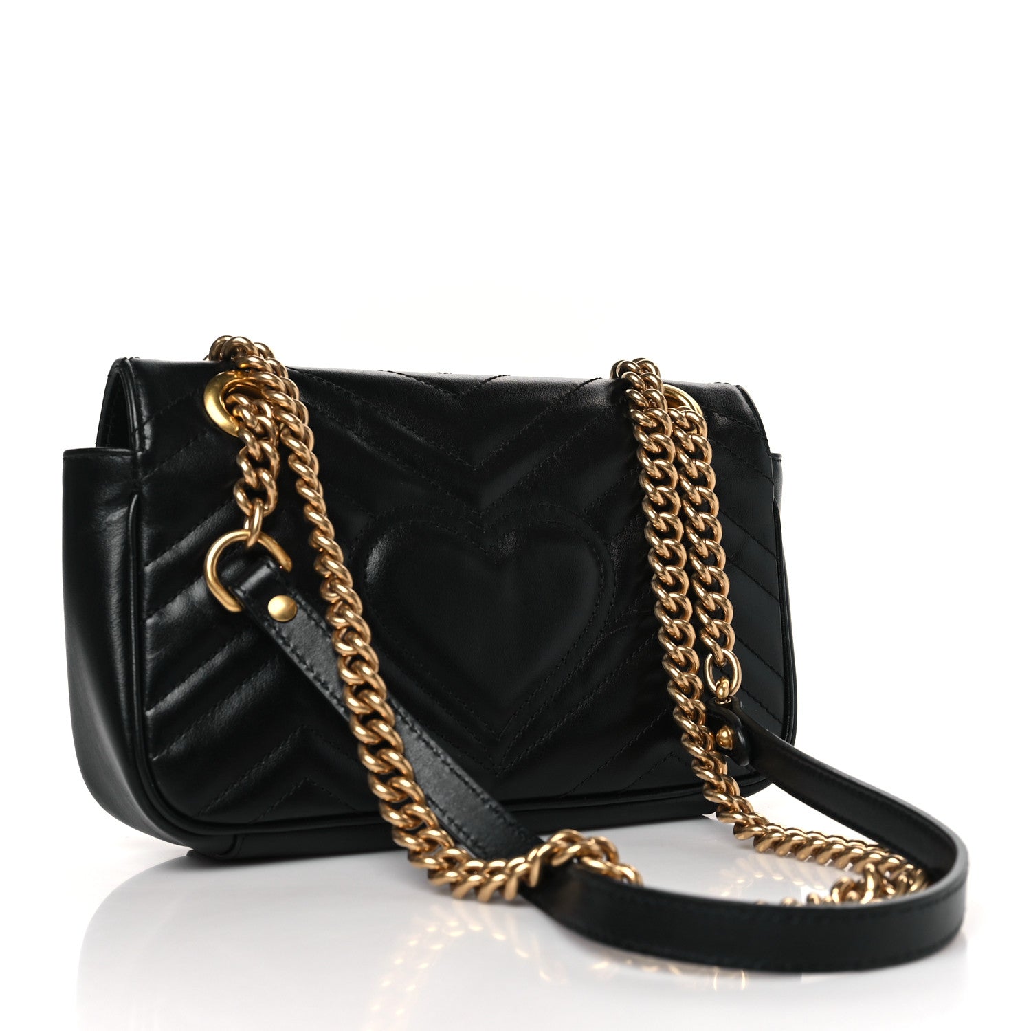 Gucci Calfskin Matelasse Mini GG Marmont Shoulder Bag Black 3 of 9