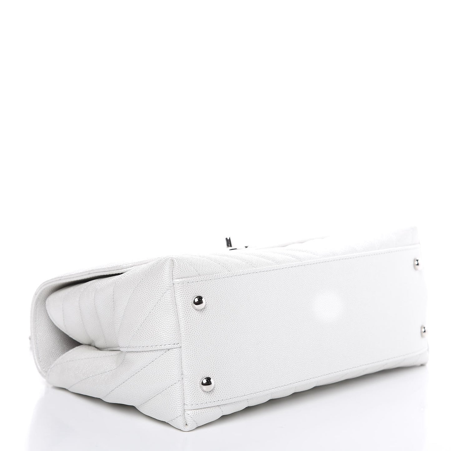 Iridescent Caviar Chevron Quilted Small Coco Handle Flap White