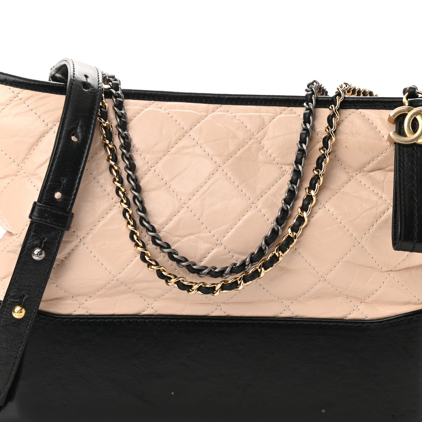 Aged Calfskin Quilted Medium Gabrielle Hobo Beige Black