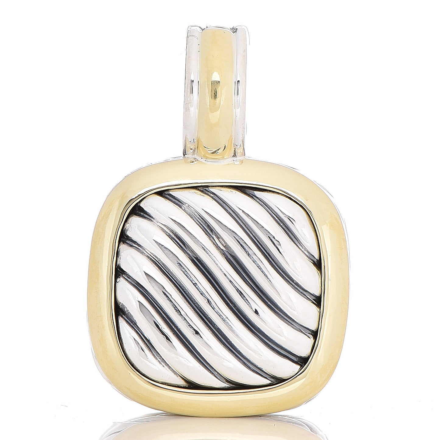 Sterling Silver 18K Yellow Gold 16mm Sculpted Cable Enhancer Pendant