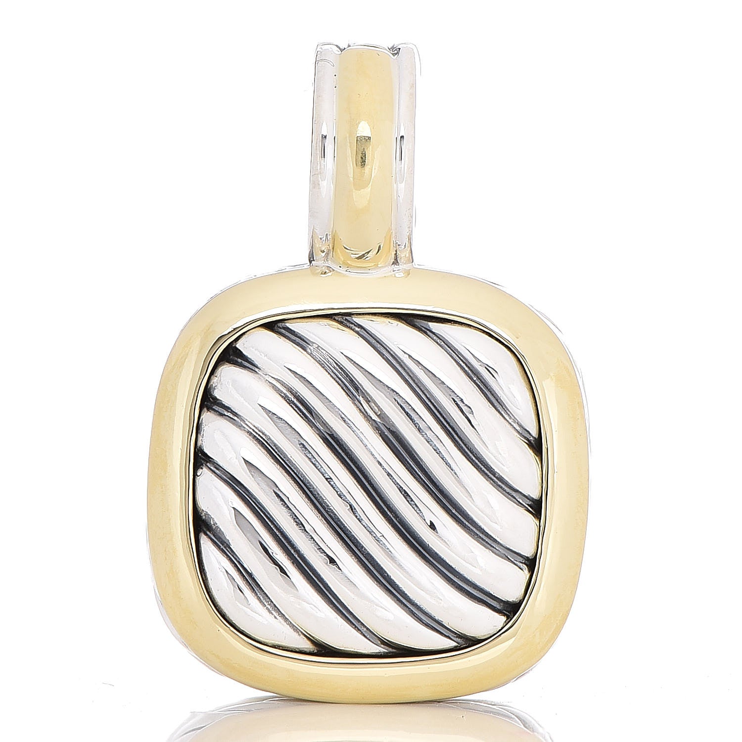 David Yurman Sterling Silver 18K Yellow Gold 16mm Sculpted Cable Enhancer Pendant 1 of 4