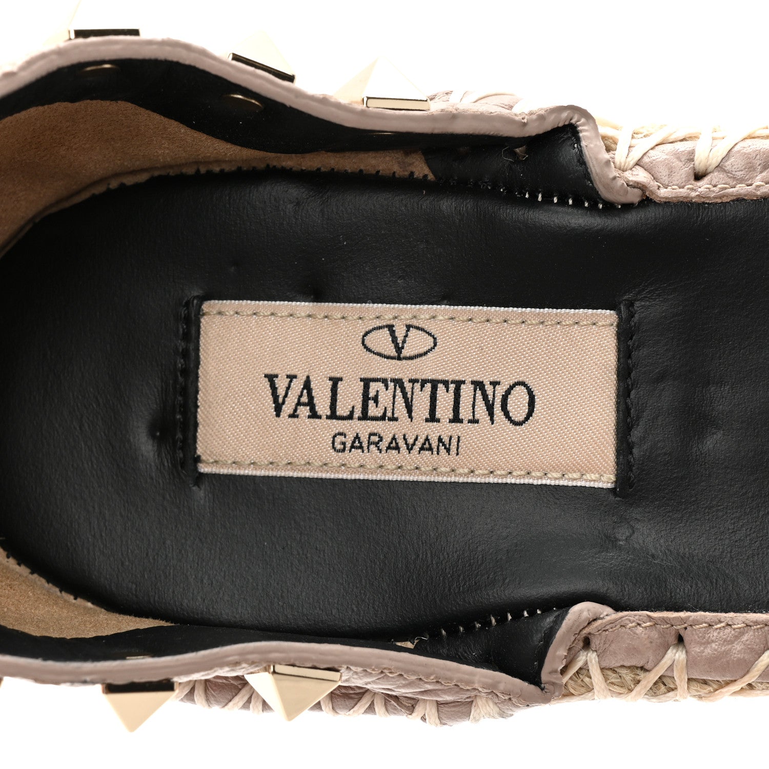 Valentino Garavani Grained Calfskin Rockstud Ankle Strap Espadrille 15/105mm Wedge Sandals 40 Poudre Natural 7 of 9