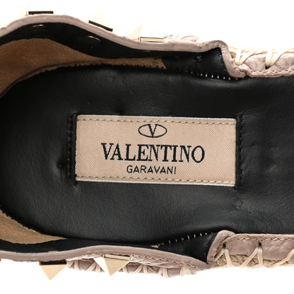 Valentino Garavani Grained Calfskin Rockstud Ankle Strap Espadrille 15/105mm Wedge Sandals 40 Poudre Natural 7 of 9