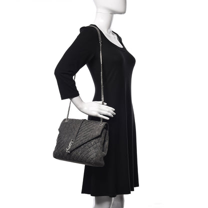 Saint Laurent Denim Mixed Matelasse Triquilt Large Monogram Envelope Satchel Black 2 of 11