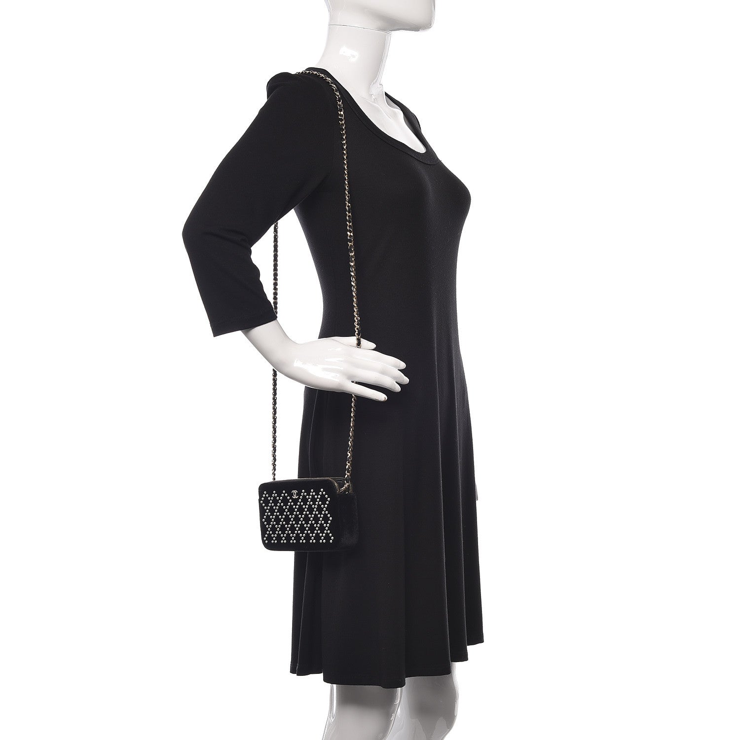 Chanel Velvet Pearl Small Clutch With Chain Black 2 of 13
