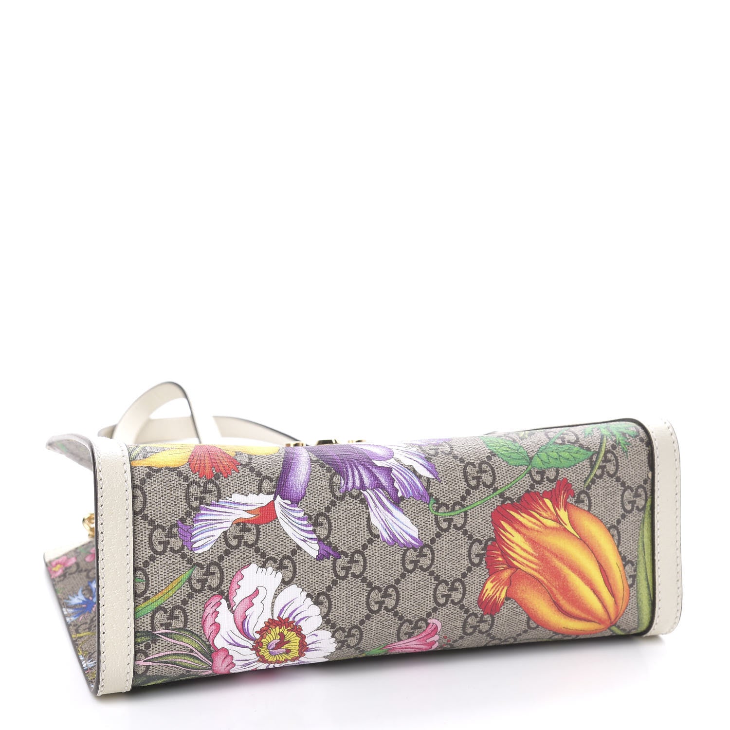 Gucci GG Supreme Monogram Flora Textured Calfskin Small Padlock Tote Beige Ebony Multicolor Mystic White 4 of 10