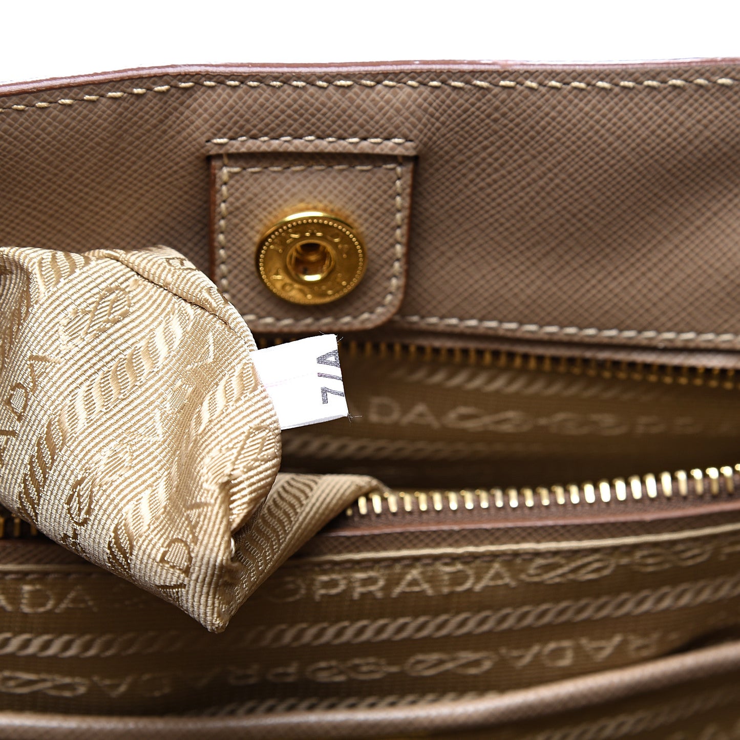 Saffiano Lux Medium Bi-Color Tote Visone Talco
