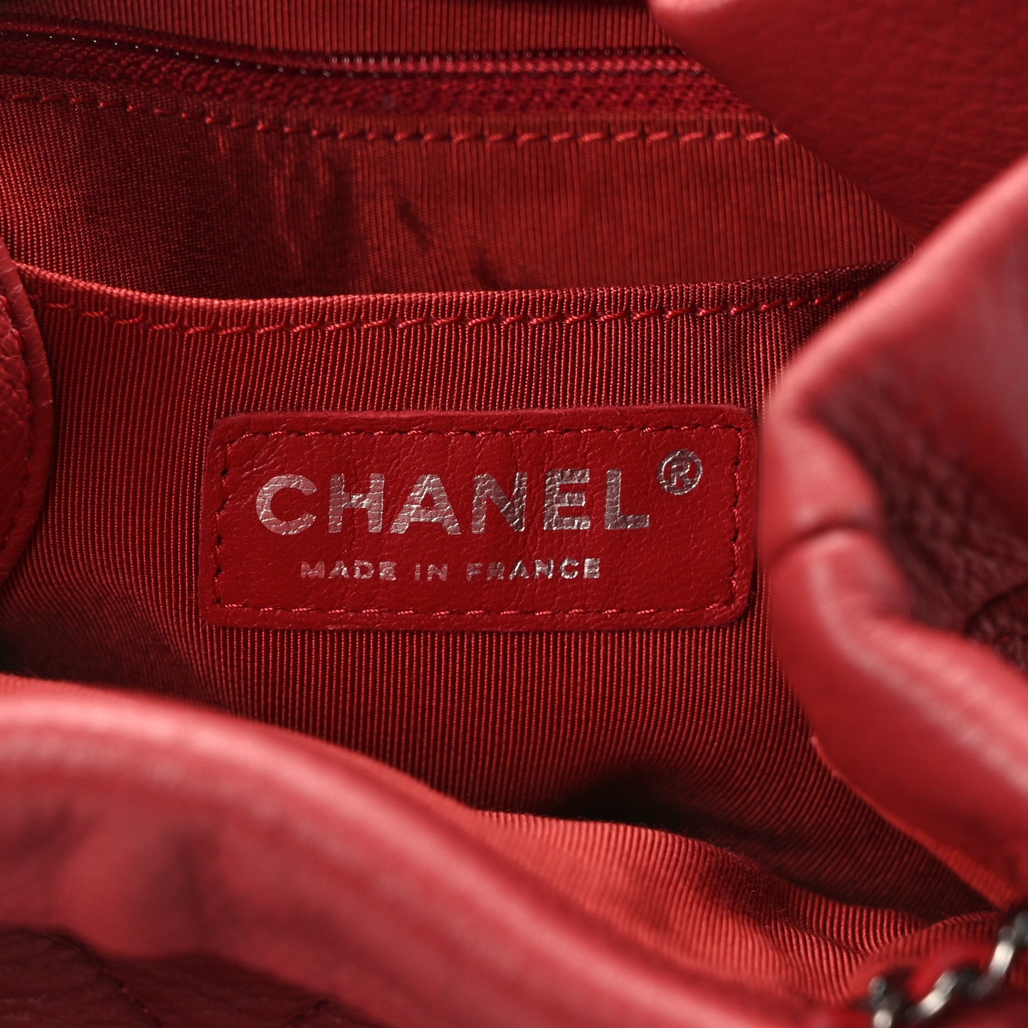 Deerskin Chevron Quilted Medium CC Chain Bucket Drawstring Bag Red