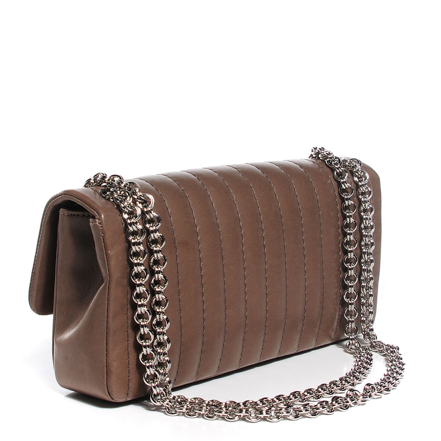 Lambskin Vertical Quilted East West Flap Brown