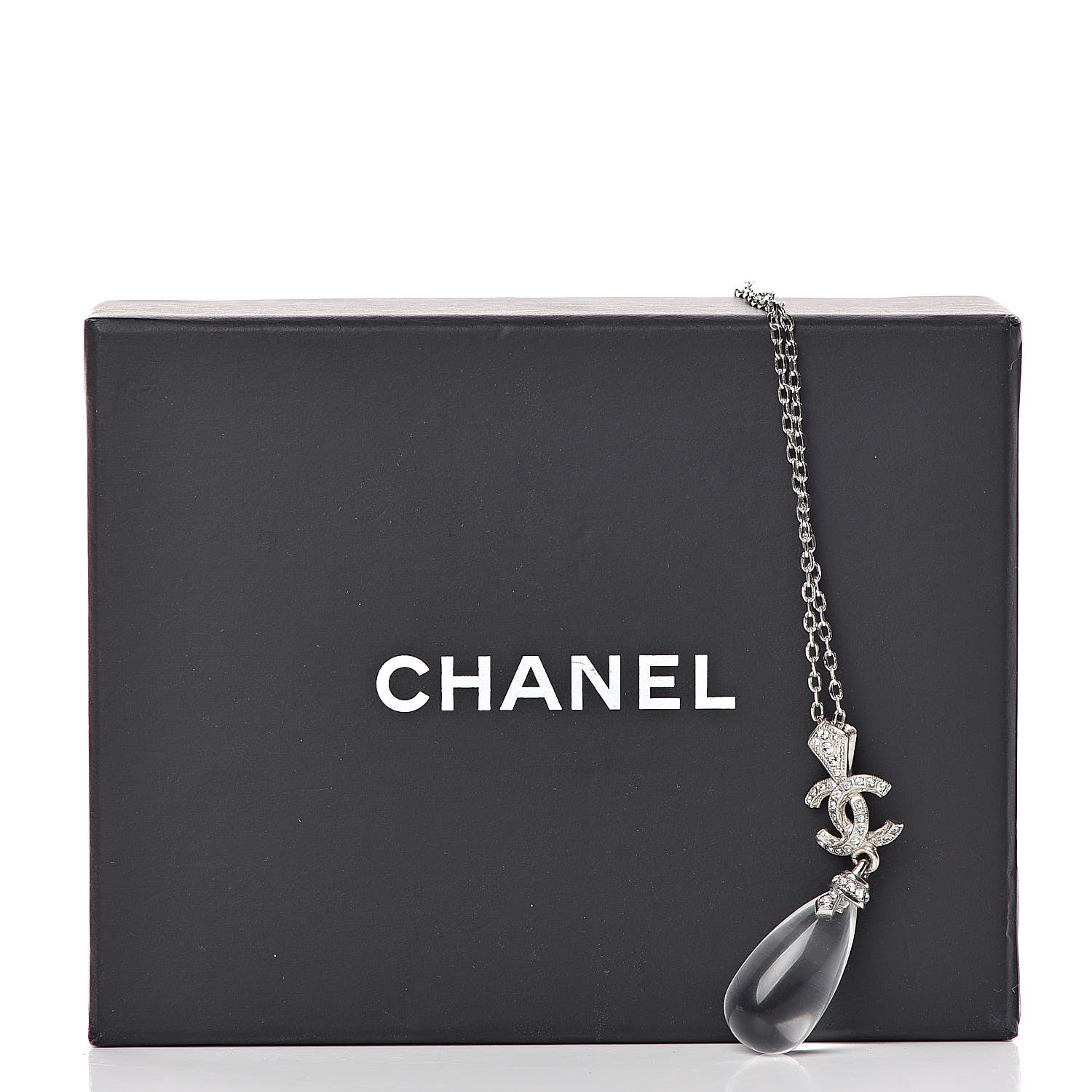 Chanel CC Crystal Teardrop Necklace Silver 6 of 6