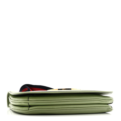 Gucci Roxy Calfskin Web Medium Blondie Top Handle Shoulder Flap Bag Salamander Green 4 of 12