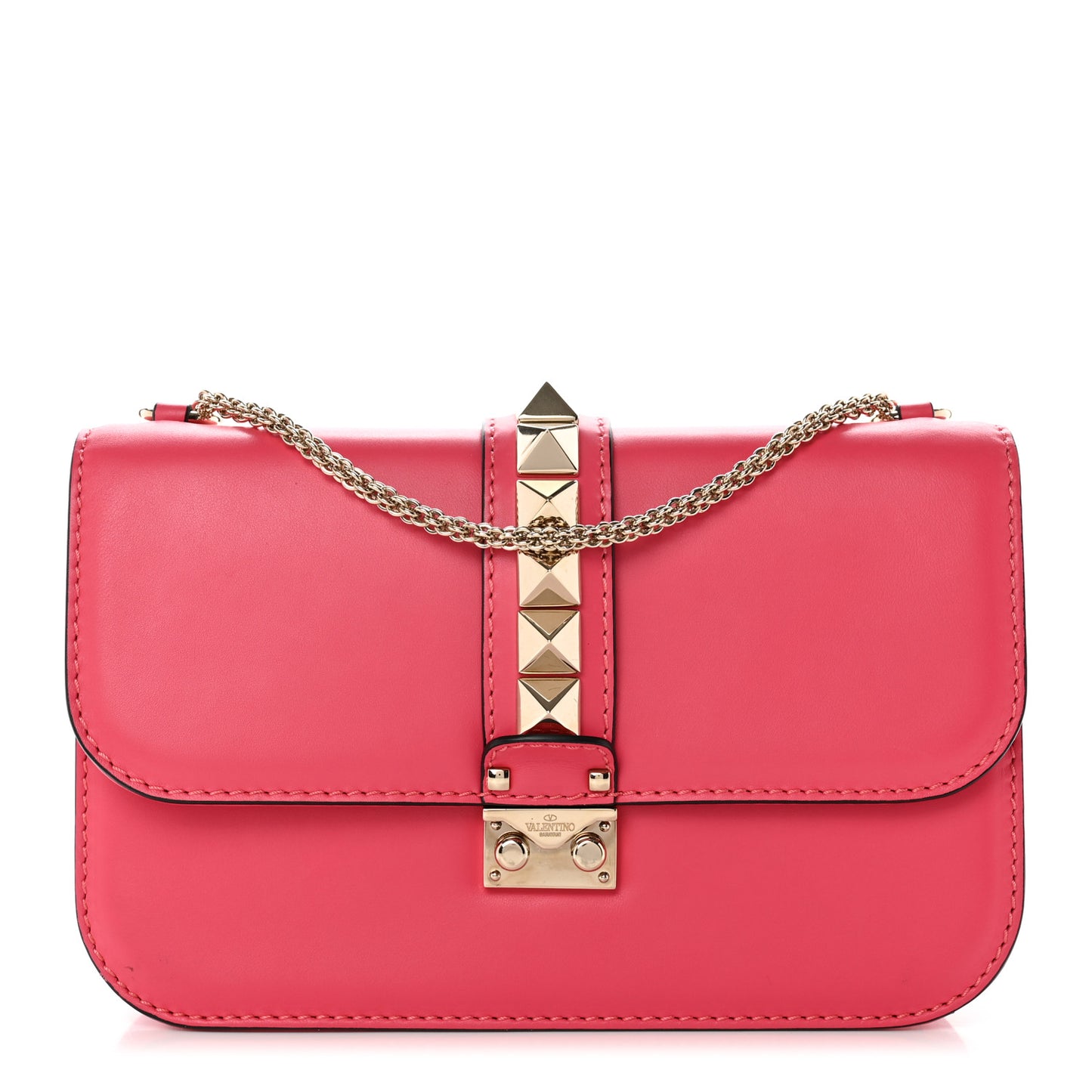 Vitello Medium Glam Lock Rockstud Flap Deep Rose
