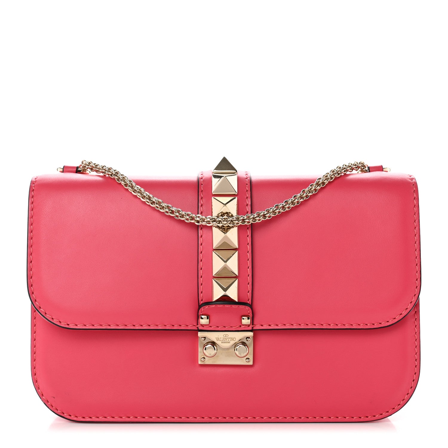 Valentino Garavani Vitello Medium Glam Lock Rockstud Flap Deep Rose 1 of 8