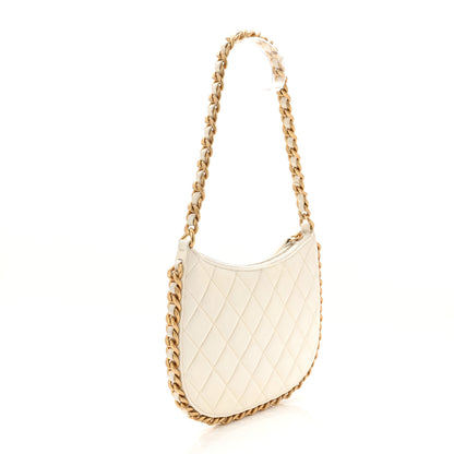 Chanel Shiny Crumpled Lambskin Quilted Trendy Chain Around Hobo White 3 of 10