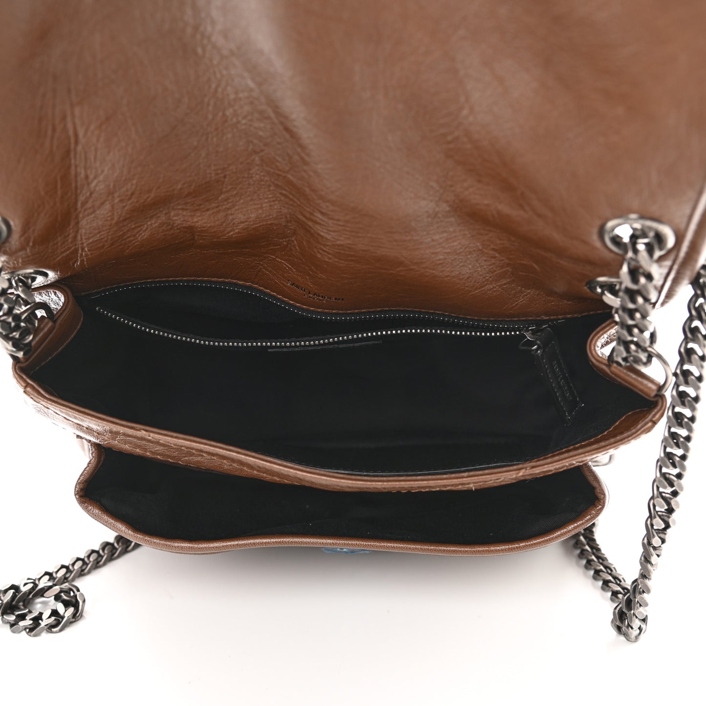 Crinkled Calfskin Matelasse Monogram Medium Niki Chain Satchel Tan Brown