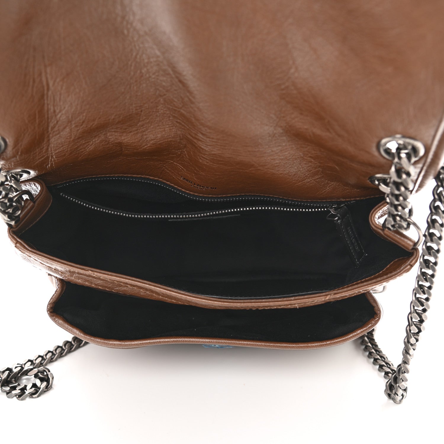 Saint Laurent Crinkled Calfskin Matelasse Monogram Medium Niki Chain Satchel Tan Brown 4 of 8