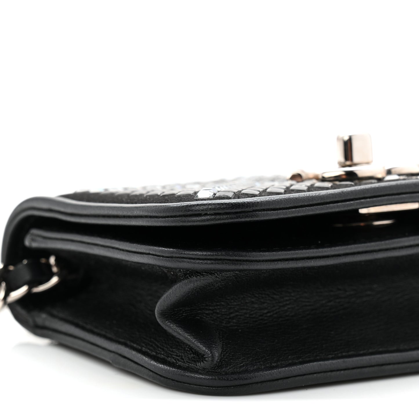 Lambskin Crystal Quilted Mini Chain Belt Bag Black