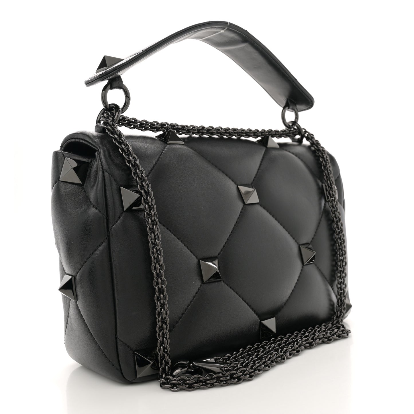 Nappa Monochrome Medium Roman Stud Shoulder Bag Black