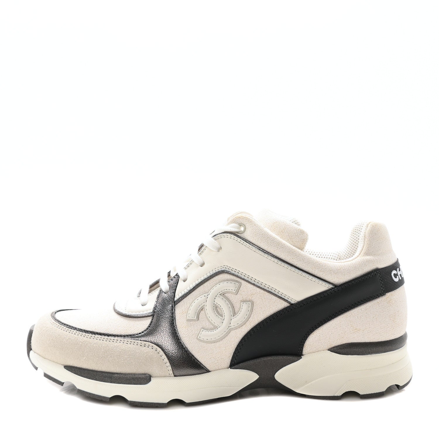 Chanel Suede Calfskin CC Sneakers 40 White Grey 1 of 9