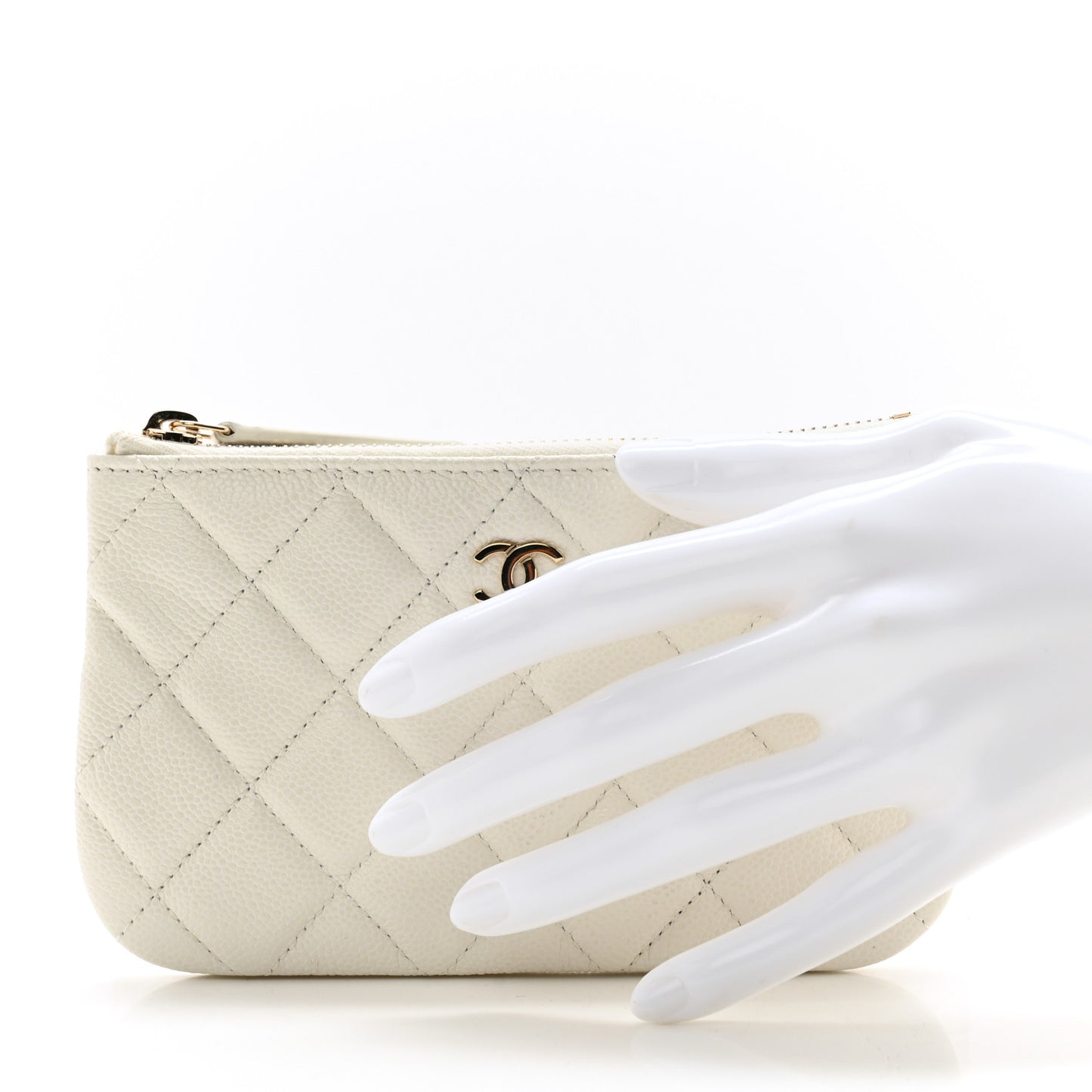 Caviar Quilted Small Cosmetic Case White