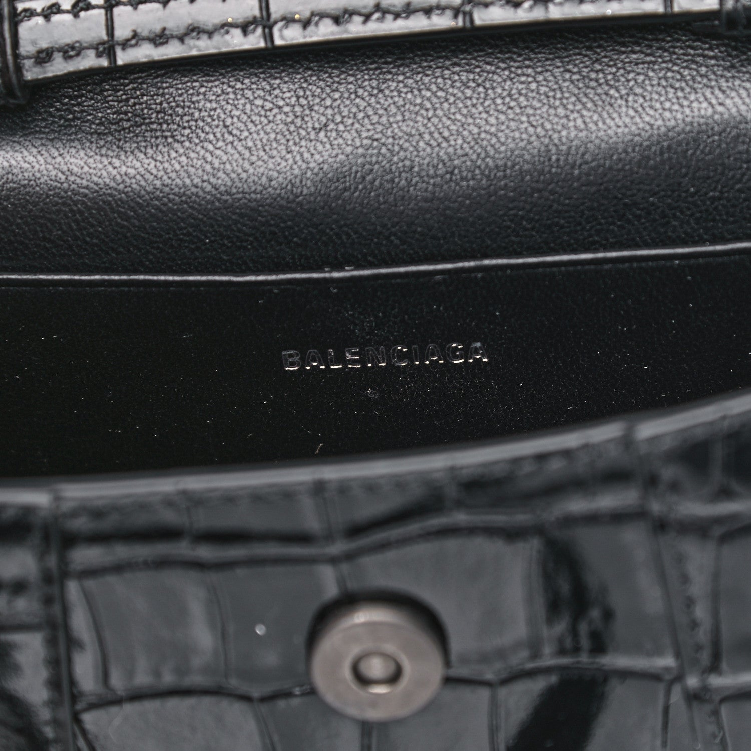 Balenciaga Shiny Calfskin Monochrome Crocodile Embossed Hourglass Top Handle Bag Mini Black 5 of 10