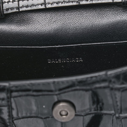 Balenciaga Shiny Calfskin Monochrome Crocodile Embossed Hourglass Top Handle Bag Mini Black 5 of 10
