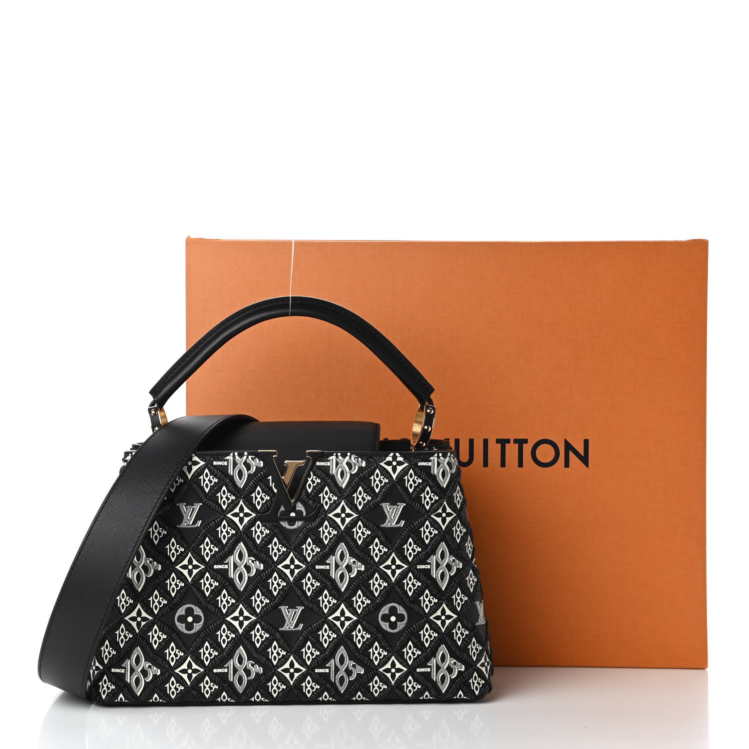 Louis Vuitton Calfskin Since 1854 Embroidered Capucines PM Black 10 of 10