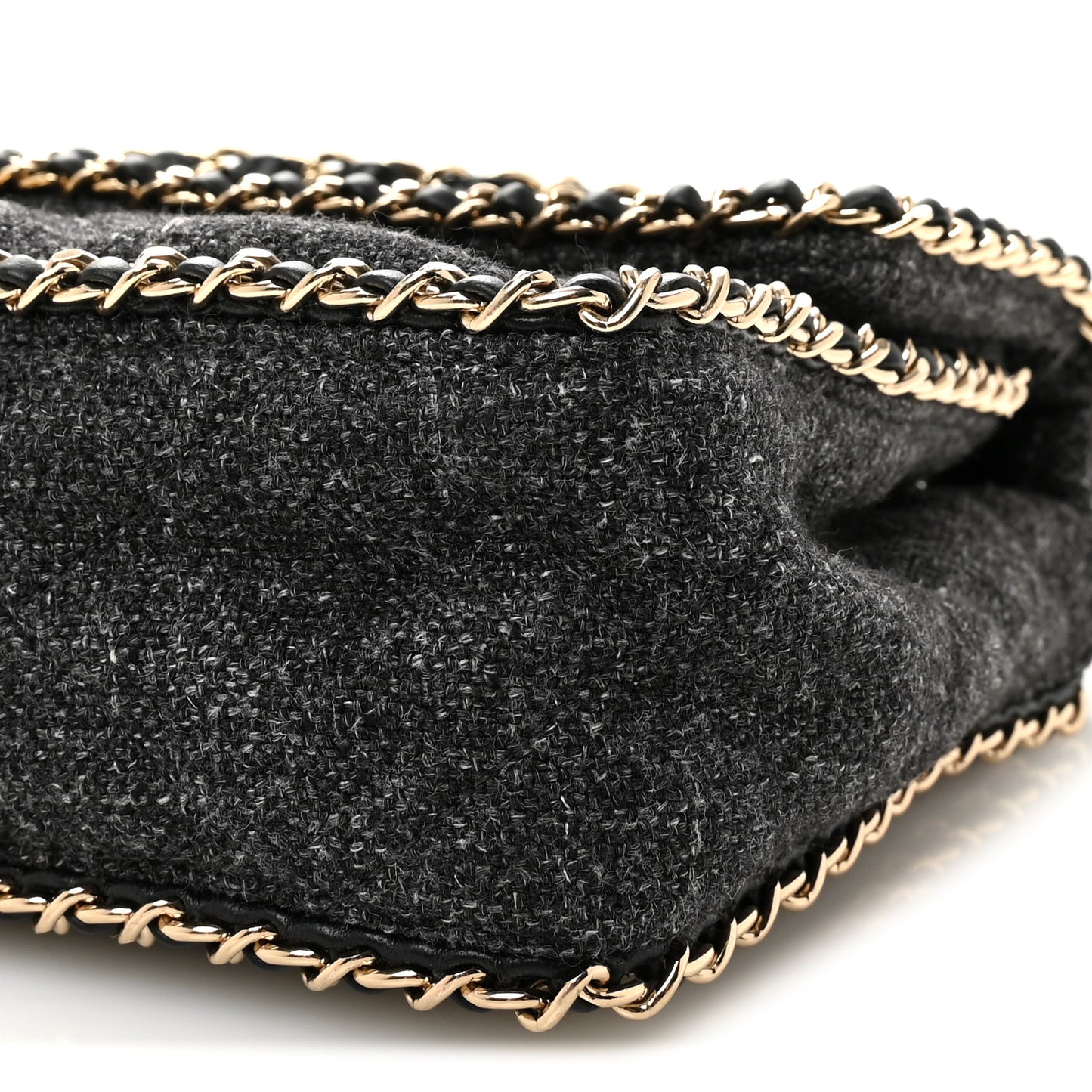 Wool Tweed Quilted Coco Neige Chain Around Flap Black