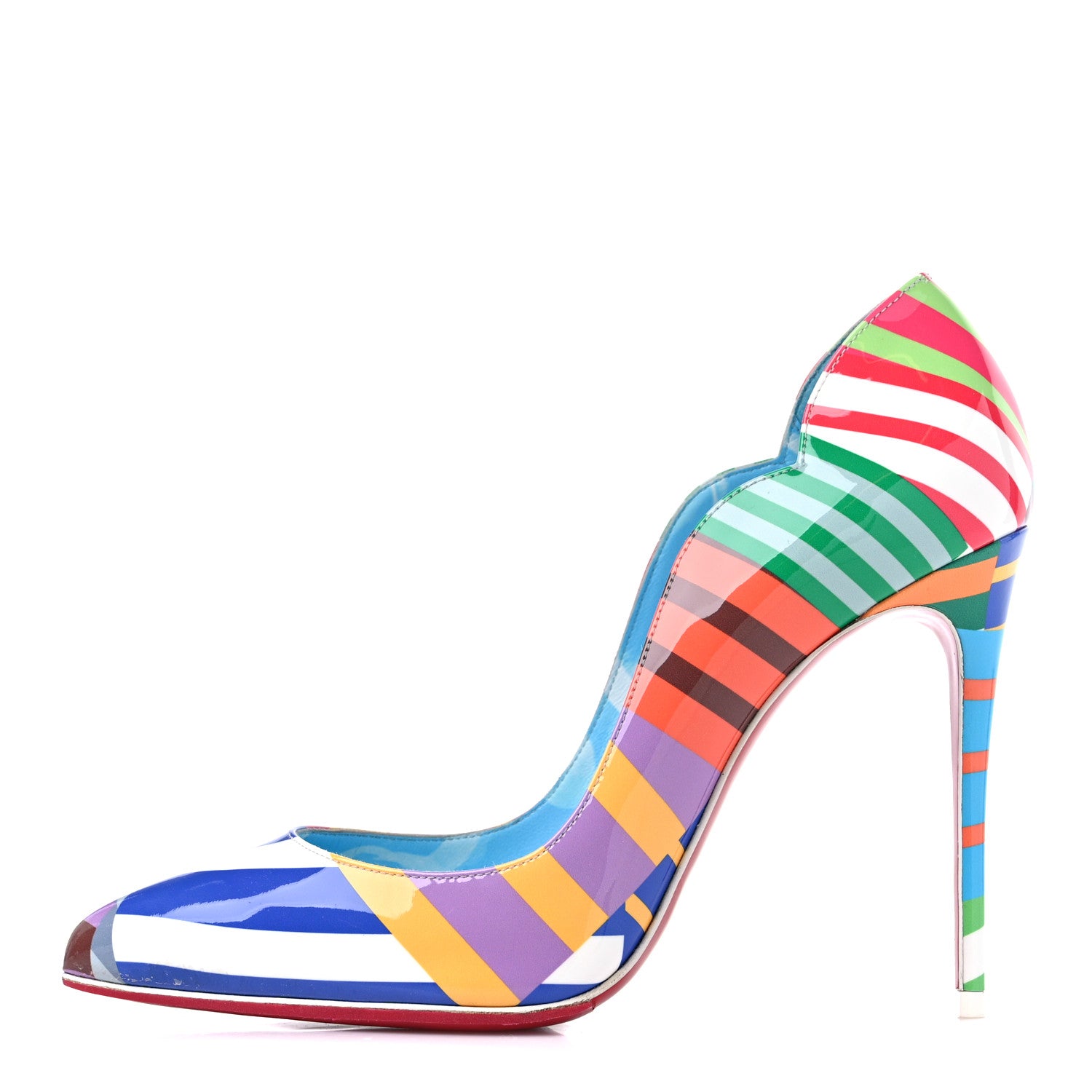 Christian Louboutin Patent Striped Grand Bain Swimming Pool Hot Chick 100 Pumps 38.5 Multicolor Lin Blue White 1 of 8
