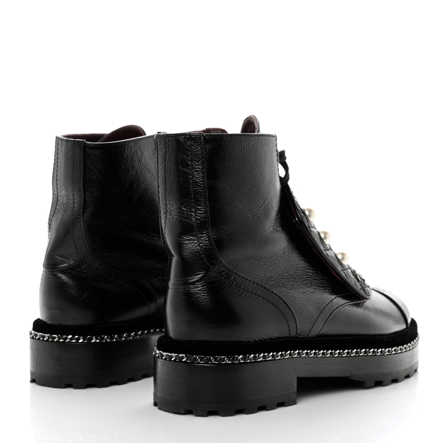 Chanel Crackled Calfskin Velvet Pearl Combat Short Boots 36 Black 4 of 8