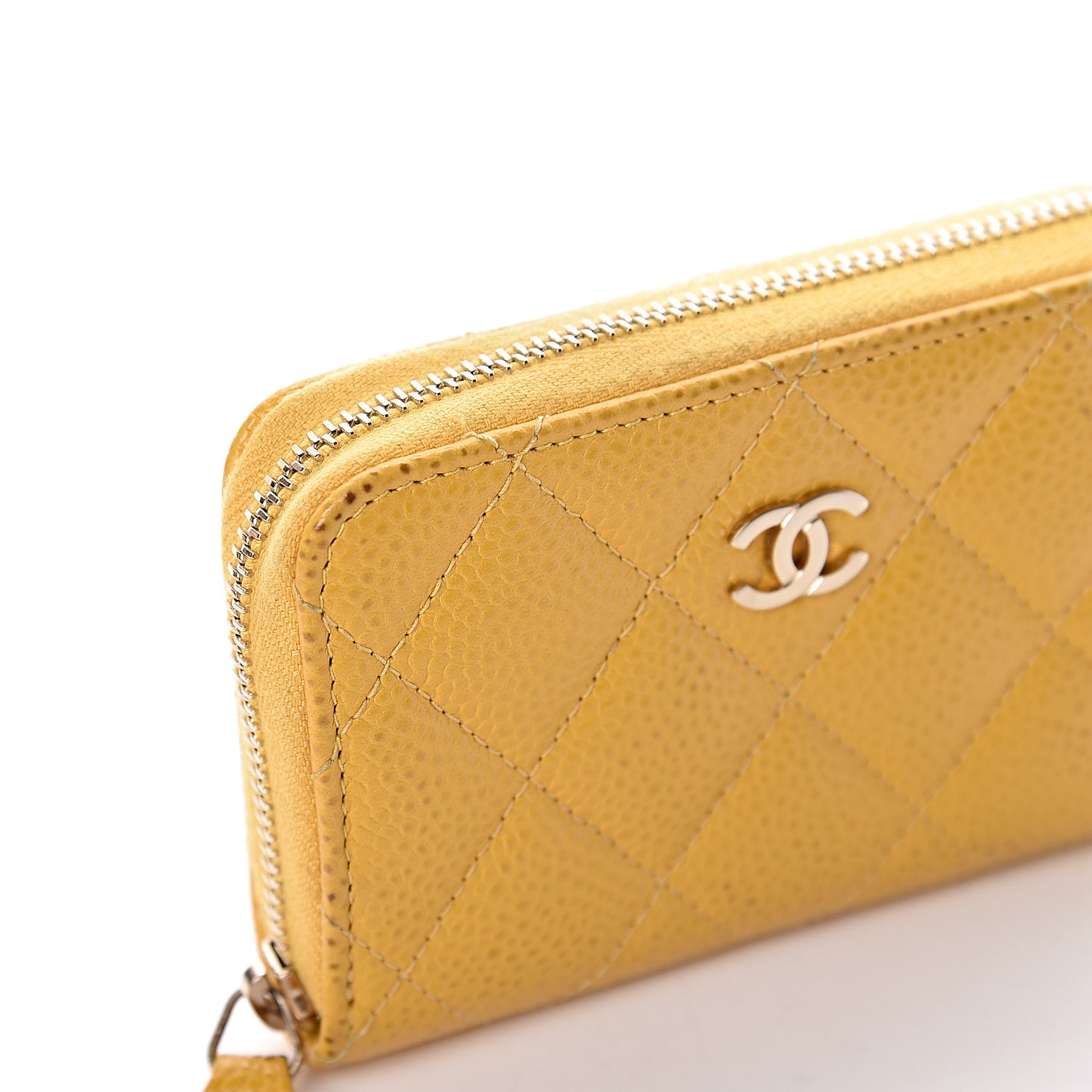 Caviar Quilted Zip Coin Purse Yellow