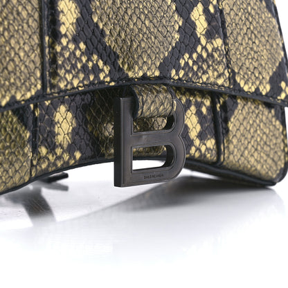 Balenciaga Shiny Calfskin Snakeskin Embossed Hourglass Top Handle Bag XS Gold Black 7 of 11