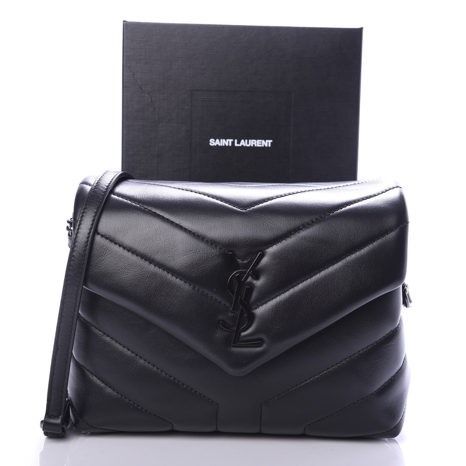 Saint Laurent Calfskin Y Quilted Monogram Toy Loulou Crossbody Bag Black 9 of 9