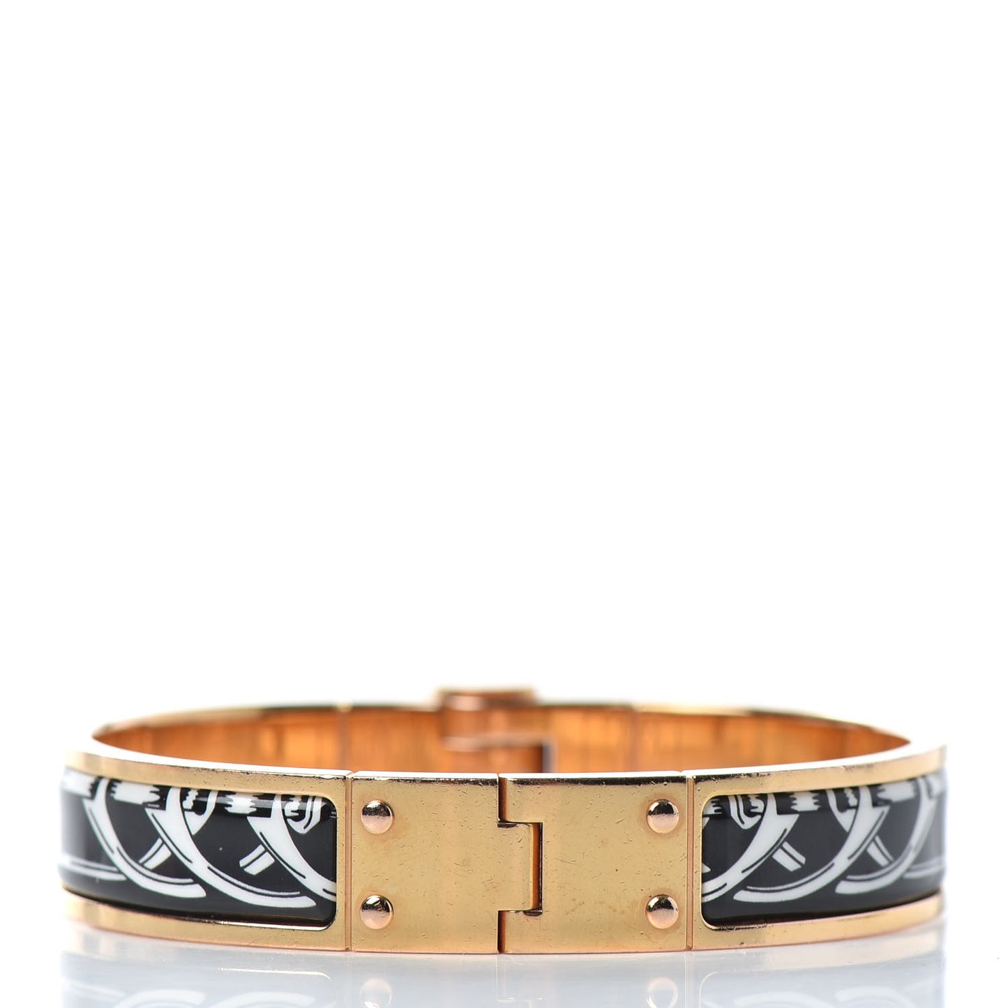 Enamel Printed Narrow Balades Equestres Positif Negatif Hinged Bracelet M Black