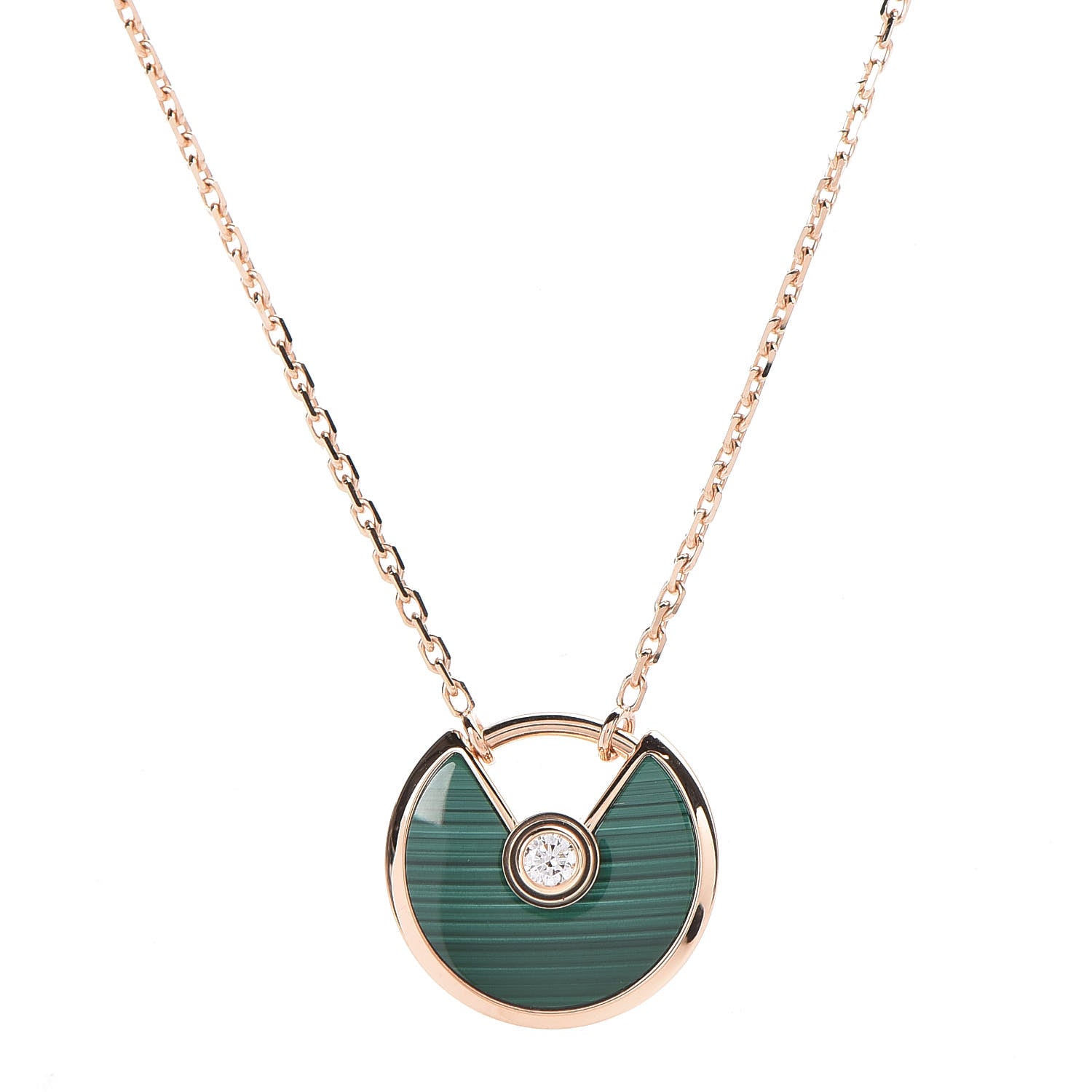 Cartier 18K Pink Gold Diamond Malachite XS Amulette de Cartier Pendant Necklace 1 of 7