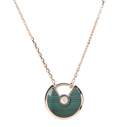 Cartier 18K Pink Gold Diamond Malachite XS Amulette de Cartier Pendant Necklace 1 of 7
