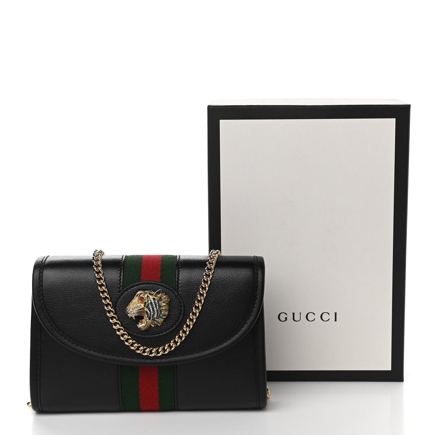 Textured Calfskin Web Mini Rajah Slim Flap Shoulder Bag Black