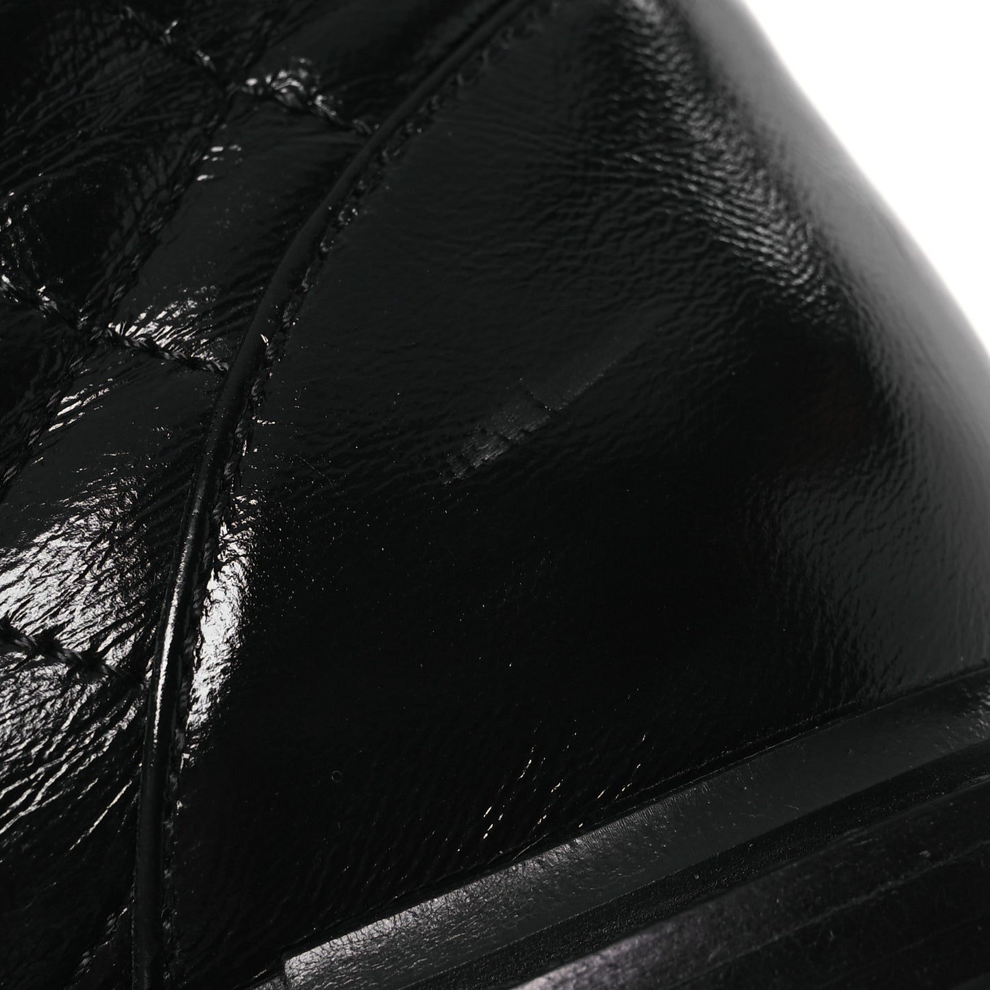 Shiny Calfskin Quilted Lace Up Combat Boots 37 Black