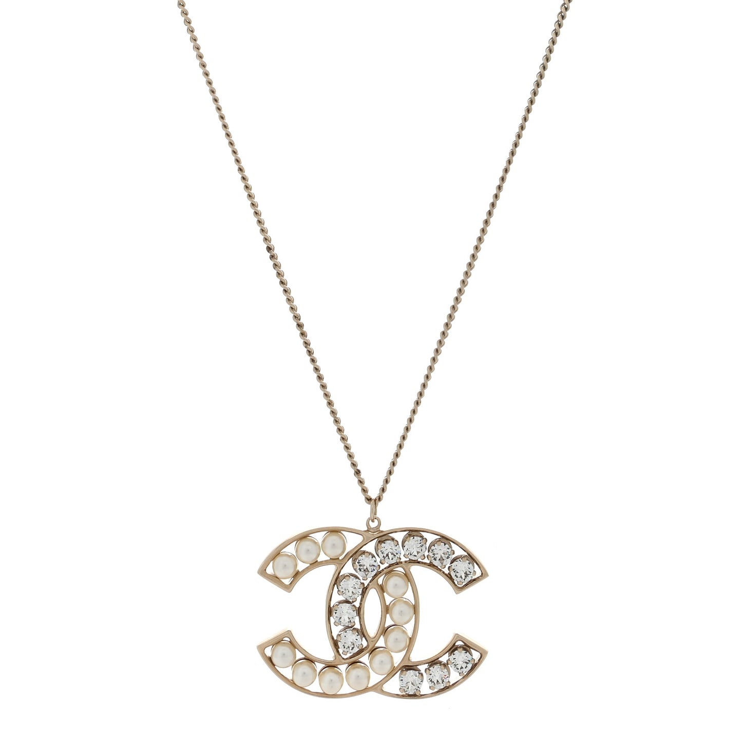 Pearl Crystal CC Pendant Necklace Gold