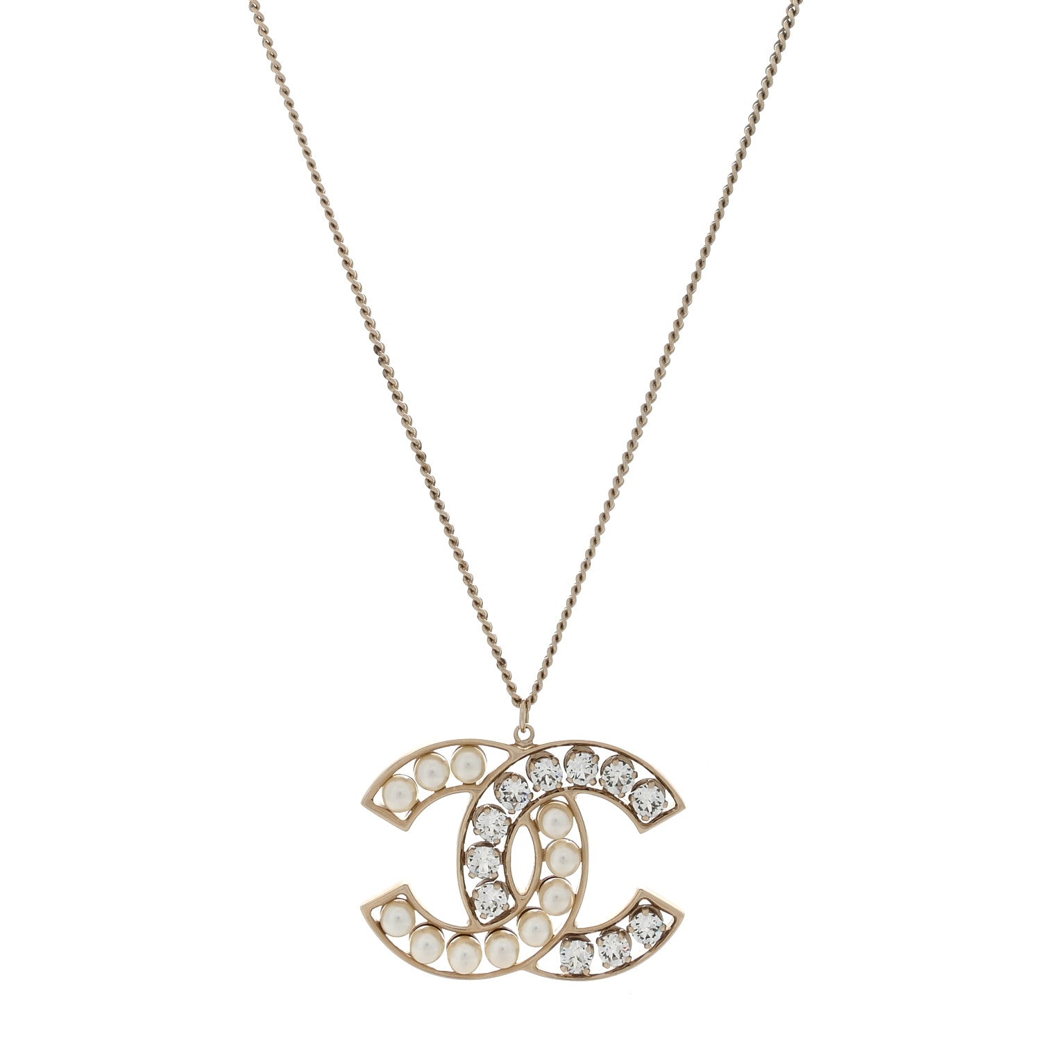 Chanel Pearl Crystal CC Pendant Necklace Gold 1 of 3
