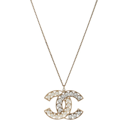 Chanel Pearl Crystal CC Pendant Necklace Gold 1 of 3